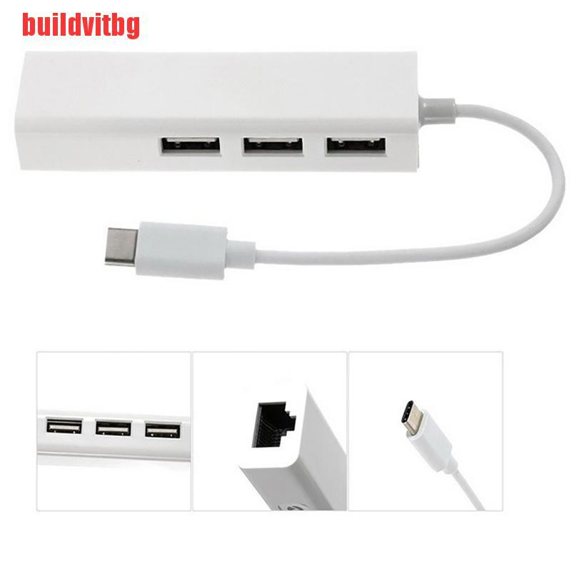 {buildvitbg}3 Ports USB 3.1 Type C to USB RJ45 Ethernet Lan Adapter Hub Cable Fit GVQ