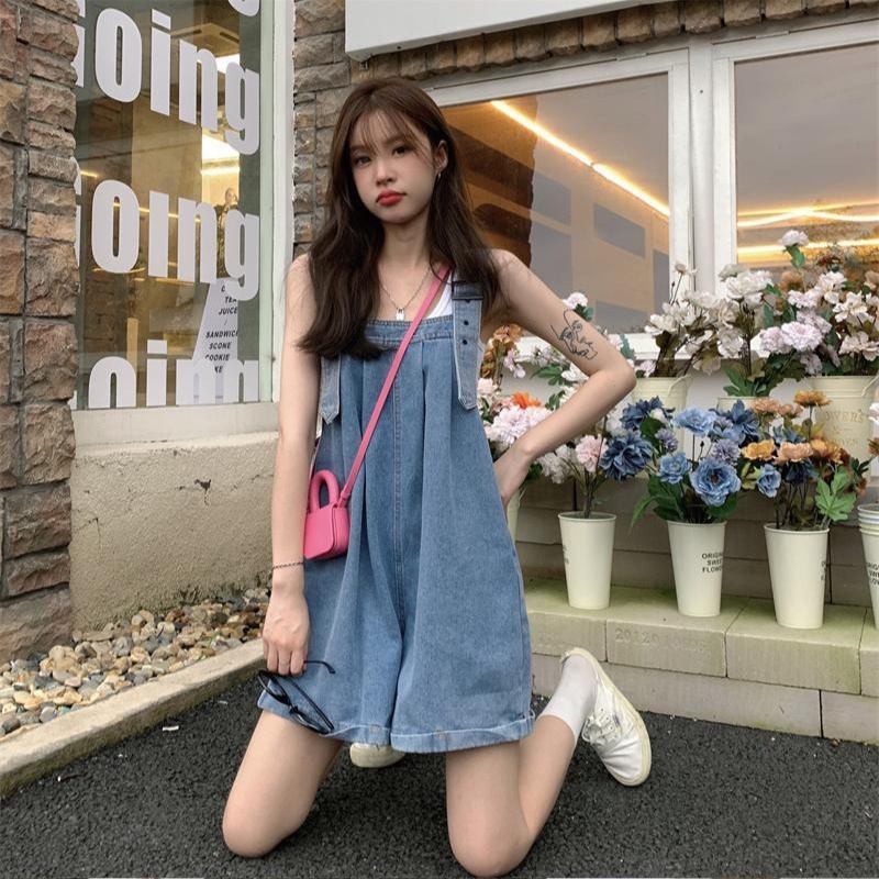 Quần Yếm Denim Ngắn Dáng Rộng Thời Trang Hàn Quốc 2023 Dễ Thương Cho Nữ