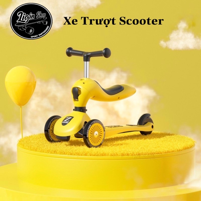 Xe scooter cho bé, trượt chòi chân 3in1 tập đi 1-6 tuổi có tay đẩy, vòng bảo vệ bánh xe phát sáng.