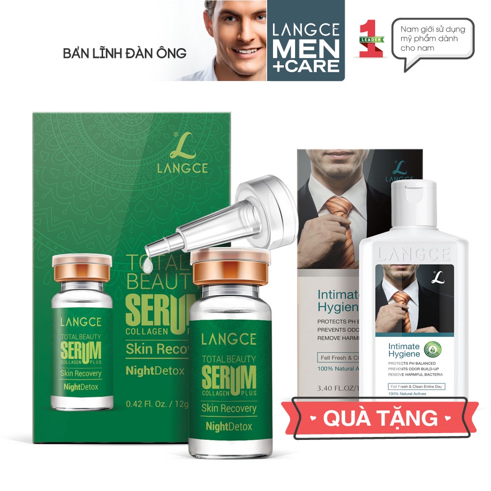 Serum Collagen+ Đẹp Da Night Detox Thanh Lọc Giải Độc Tố Da 12ml TẶNG Gel Vệ Sinh 100ml LANGCE dành cho Nam