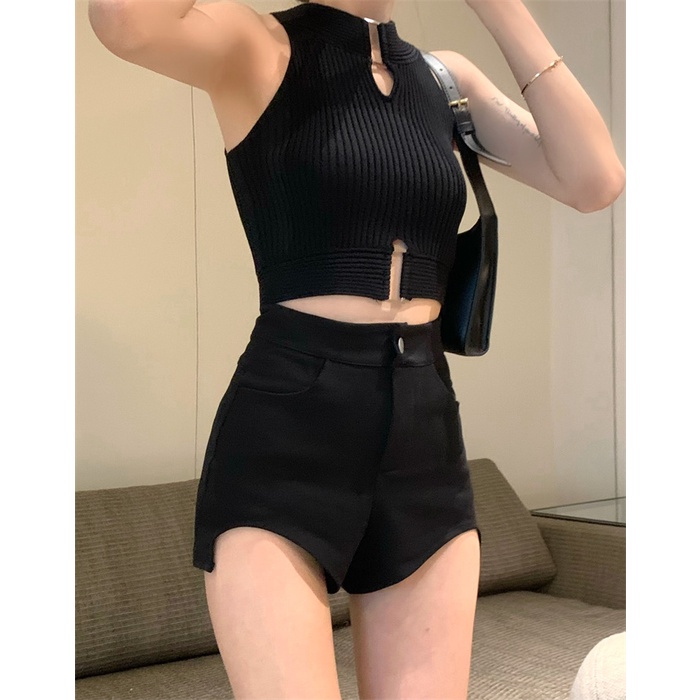 HUANG YOYO Áo Dệt Kim Hai Dây Dáng Ngắn Phong Cách Hàn Quốc Thời Trang Quyến Rũ Cho Nữ