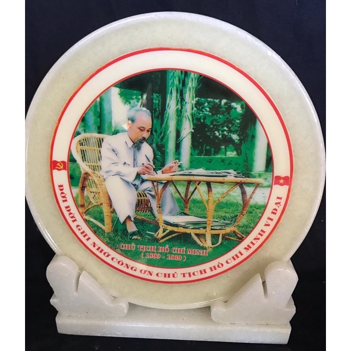 Đĩa Tranh Đá Trang Trí Phòng Khách - Quà Tặng Lưu Niệm Cho Hội Nghị- Hình Bác Hồ Và Bác Giáp Ý Nghĩa