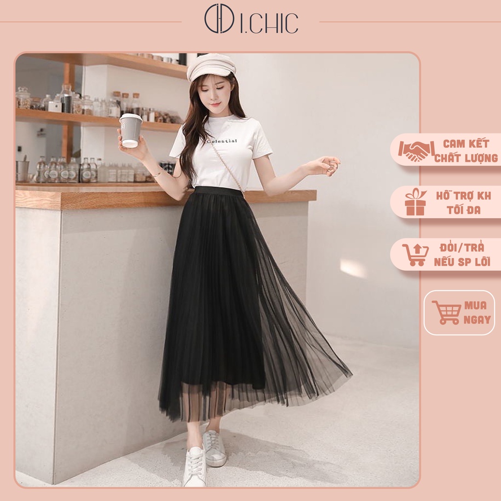 I.CHIC - Chân váy CV004 dập ly dài qua gối 3 lớp lướt bồng bềnh