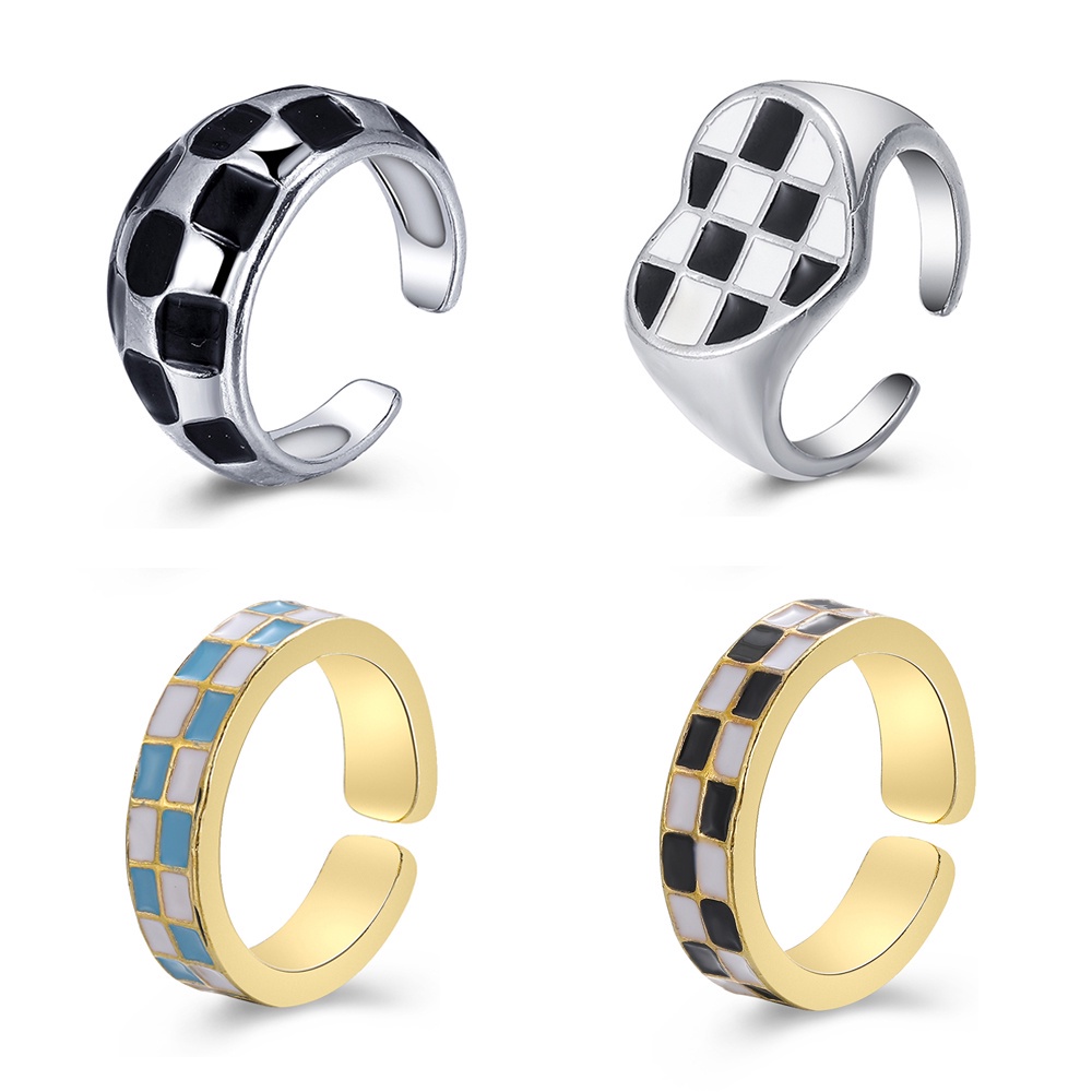 Nhẫn AY kiểu trái tim họa tiết caro thời trang cho nữ