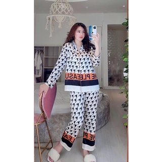 Bộ pijama lụa hoạ tiết phối cao cấp