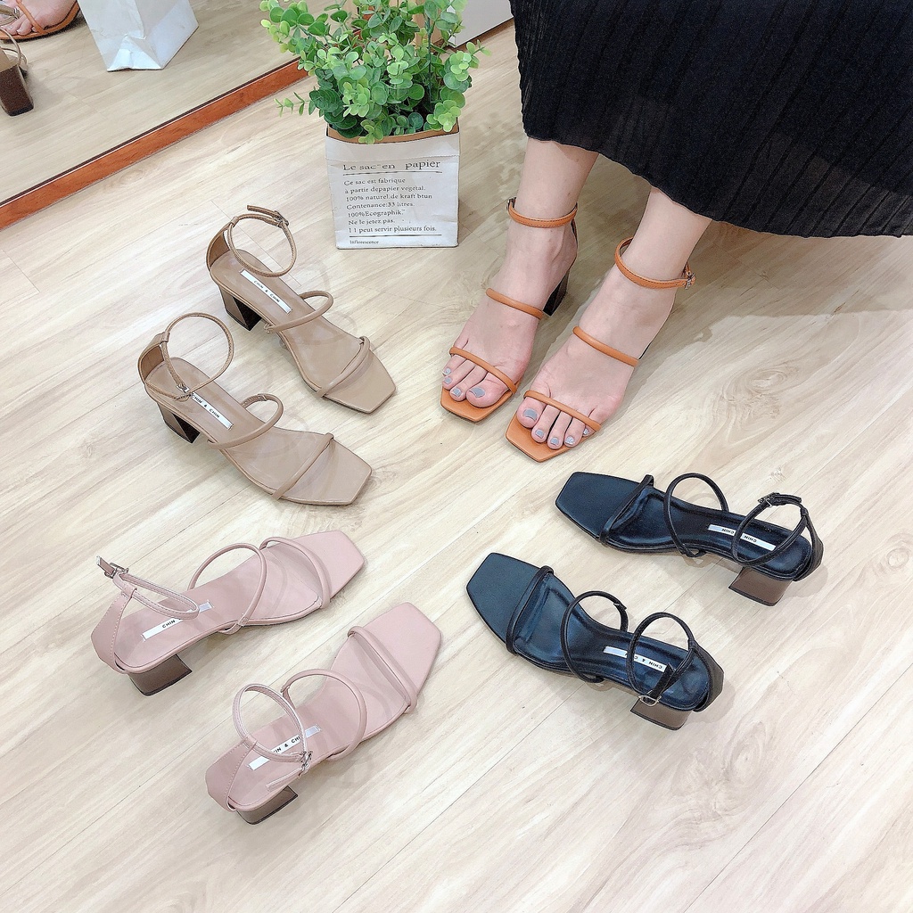 GIÀY SANDAL NỮ CHIN CHIN 2 QUAI ÔM CHÂN CAO 6P HÀNG VNXK