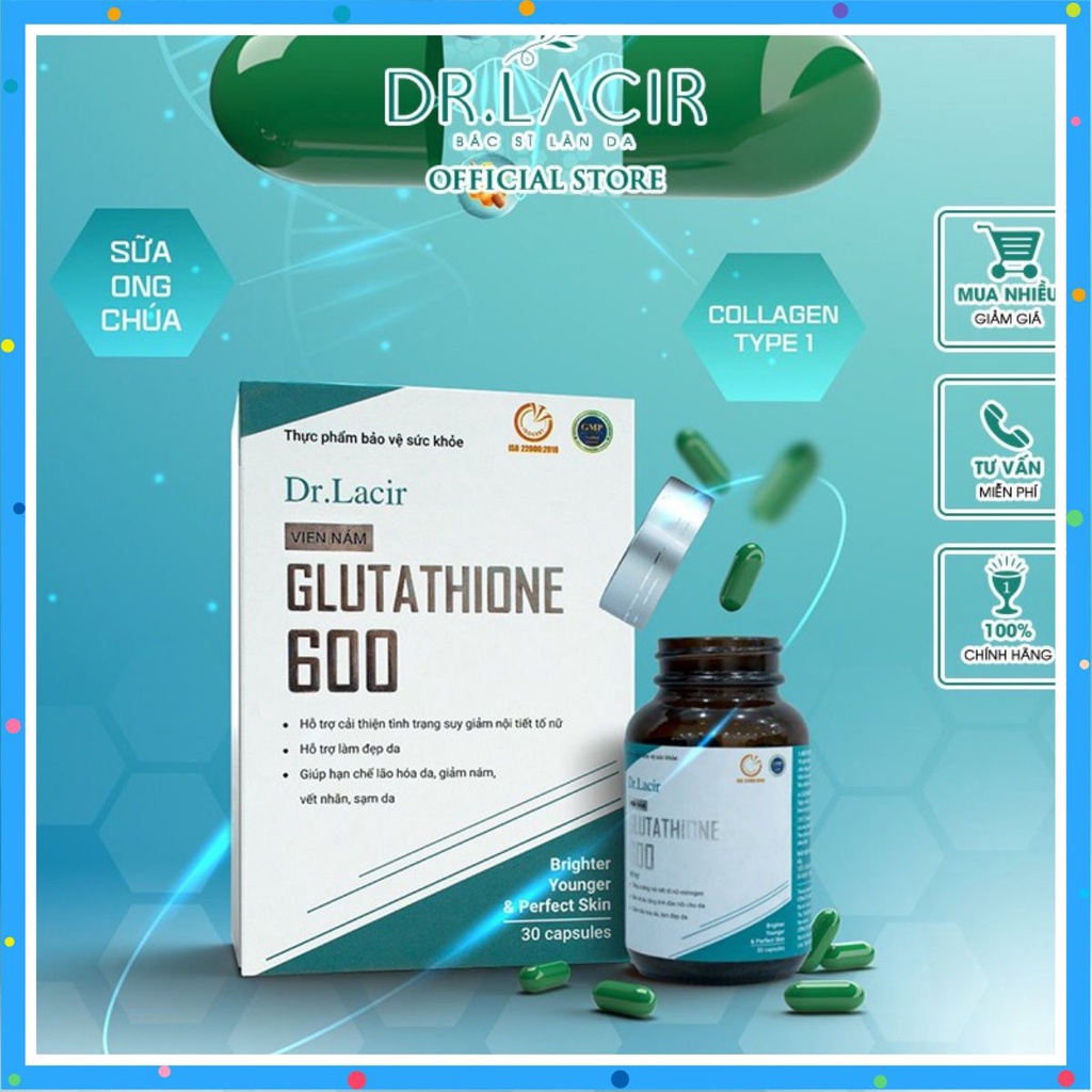 Viên Uống Trắng Da Mờ Nám GLUTATHIONE 600 DR LACIR