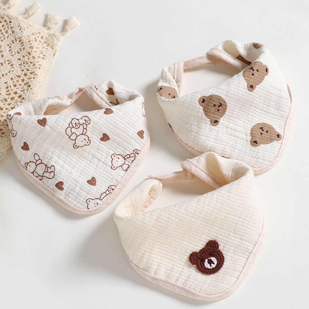 Khăn yếm vuông đa năng cho bé chất liệu cotton 3 lớp họa tiết gấu đáng yêu