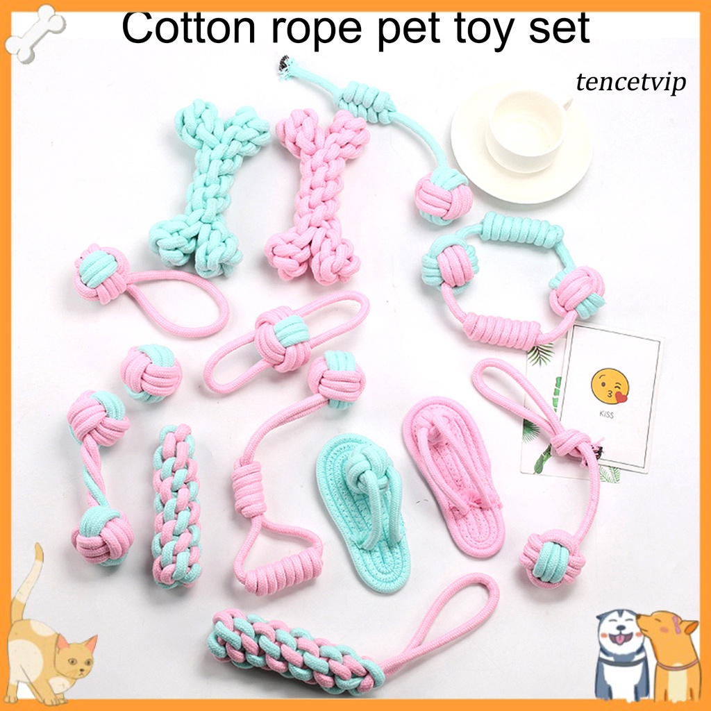 1 set đồ chơi nhai gặm bằng dây cotton bện chống mòn cho thú cưng