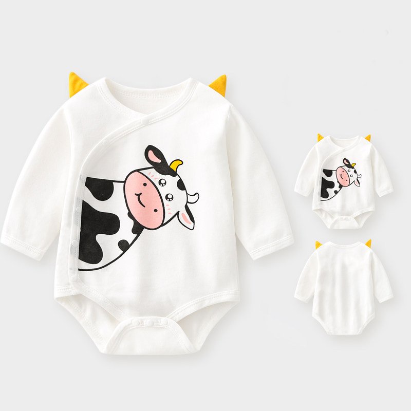 [Vải thun ] Bodysuit dài tay sơ sinh Lotuka hình thú dễ thương, body chip hè thu cúc chéo cho bé từ 3-12kg