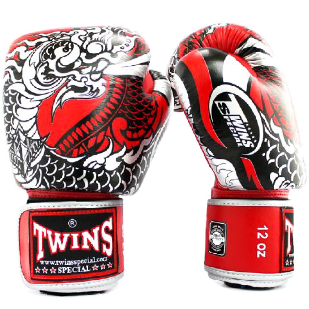 Găng tay Boxing Muay Thai Twins FBGVL3-52SV Dragon - Red/Silver