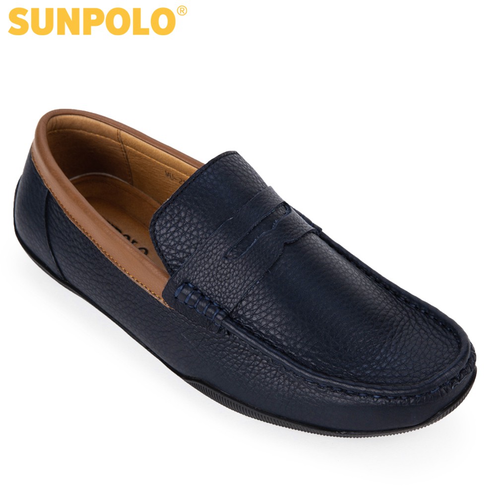 Giày mọi nam da bò SUNPOLO Xanh Navy MU2588