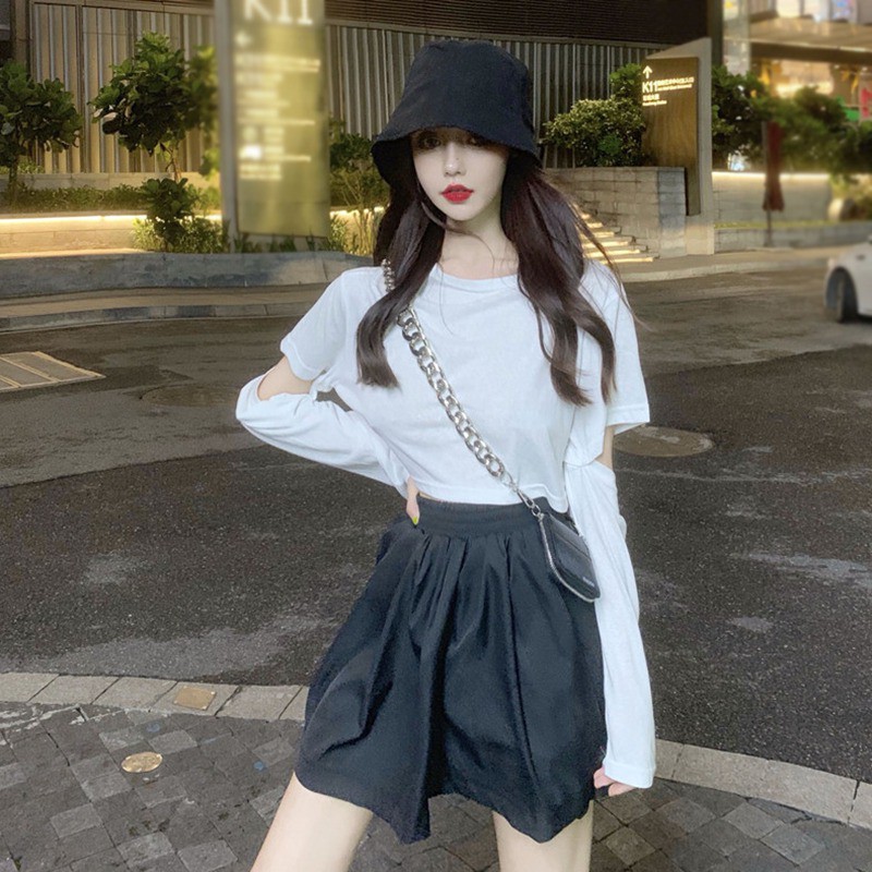 Women T-Shirt Round Collar Solid Color Long Sleeved Shirt Tops