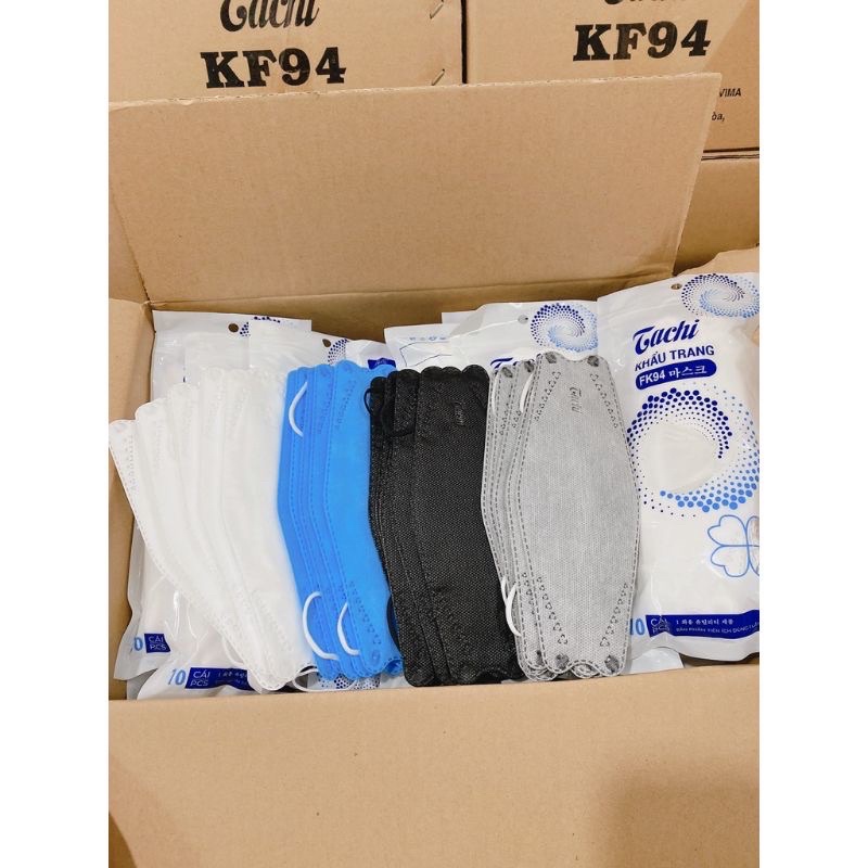 Thùng 300 Cái Khẩu Trang KF94 TACHI Hàng Vải SMS Siêu Đẹp Kháng Khuẩn 4 Lớp , 4 màu xanh trắng đen xám .