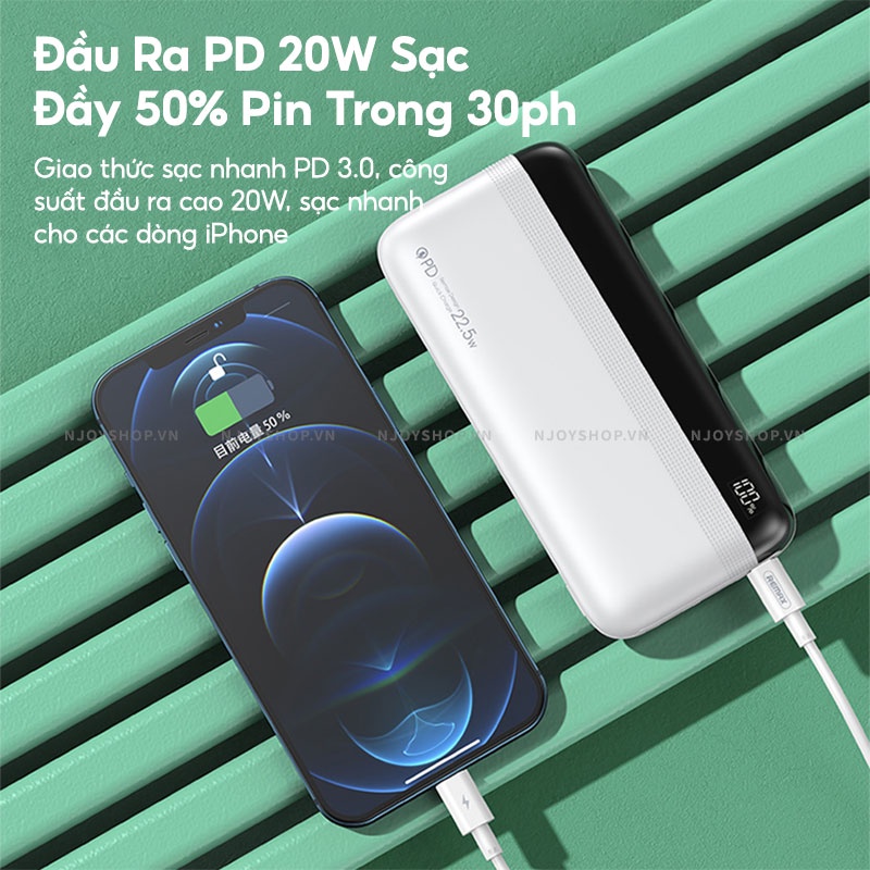 Sạc Dự Phòng 4 Cổng Sạc REMAX RPP-180 20000mAh Sạc Nhanh PD + QC 22.5W Đèn Led Báo Pin Cho iPhone Samsung Xiaomi Oppo