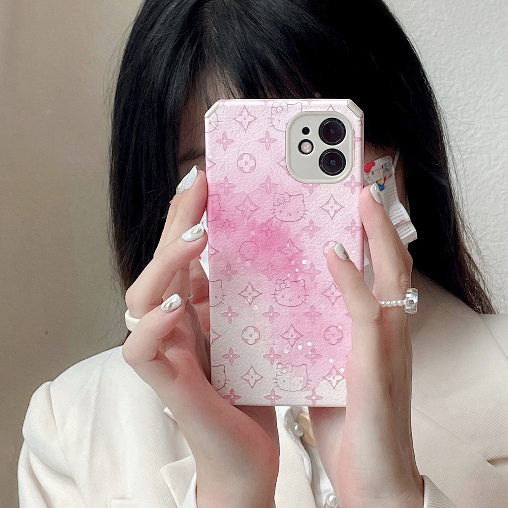 Ốp điện thoại da cừu họa tiết HELLO KITTY gradient cho iPhone 13 12 11 pro max X XS Xmax XR 8plus 7plus7G 8G