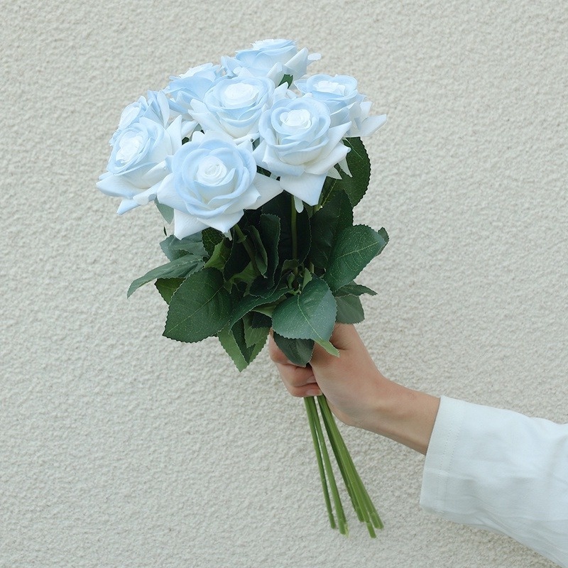 1 Một Hoa Hồng Giả Màu Xanh Dương Băng Lụa Trang Trí Nội Thất Đa Ứng Dụng