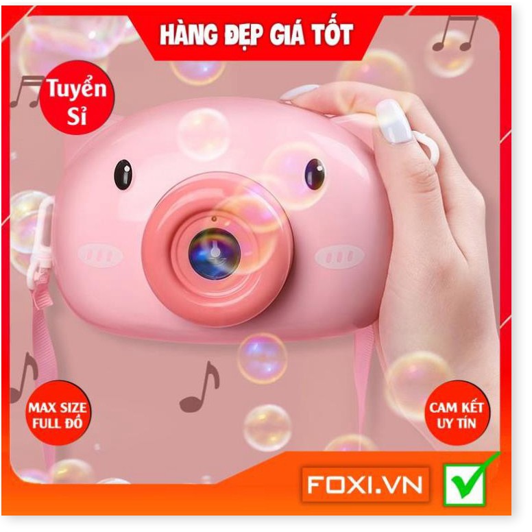 Đồ chơi Máy ảnh thổi bong bóng hình heo con đáng yêu-mèo hello kitty-có đèn và nhạc-có dây đeo