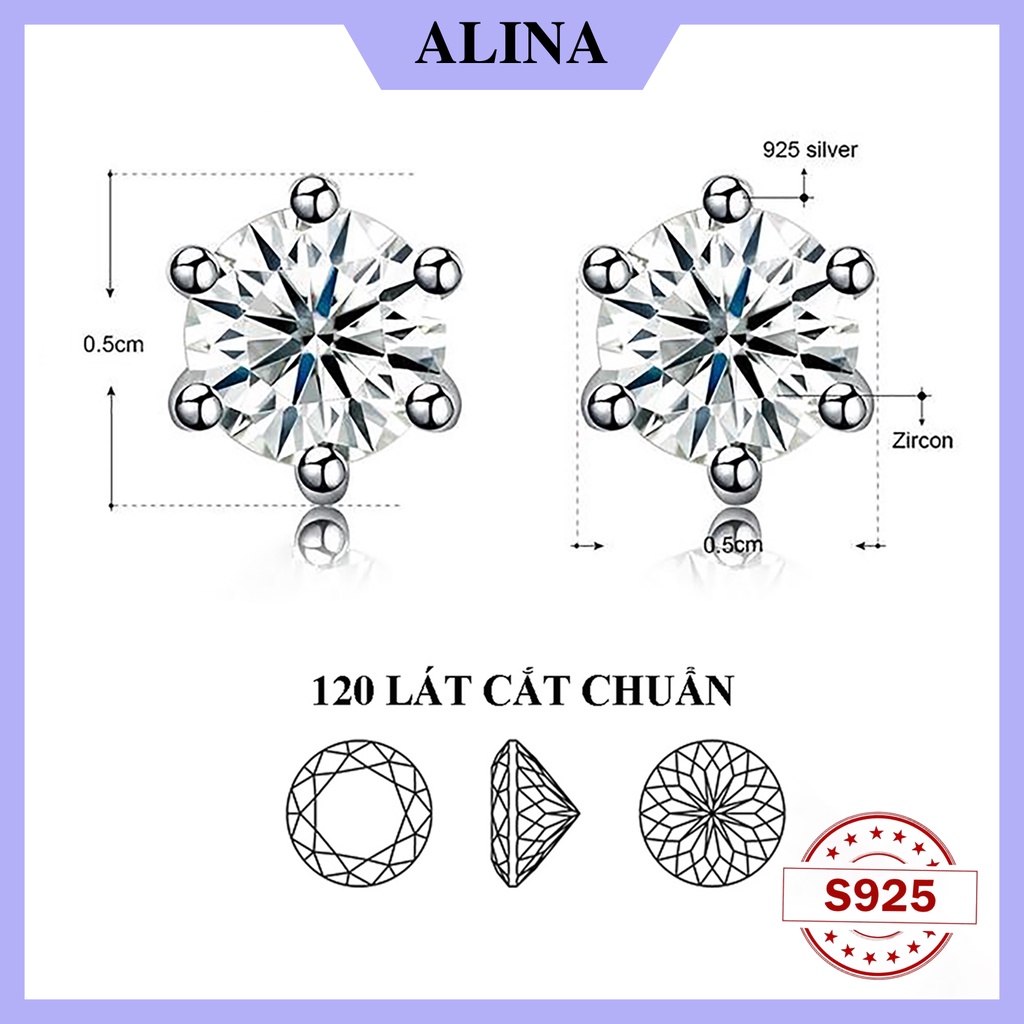 Bông Tai Bạc Đá CZ 6A Chuẩn 120 Lát Cắt Siêu Lấp Lánh 6 Chấu Chắc Chắn Khuyên Nụ Đơn Giản Nổi Bật Nam Nữ 0919