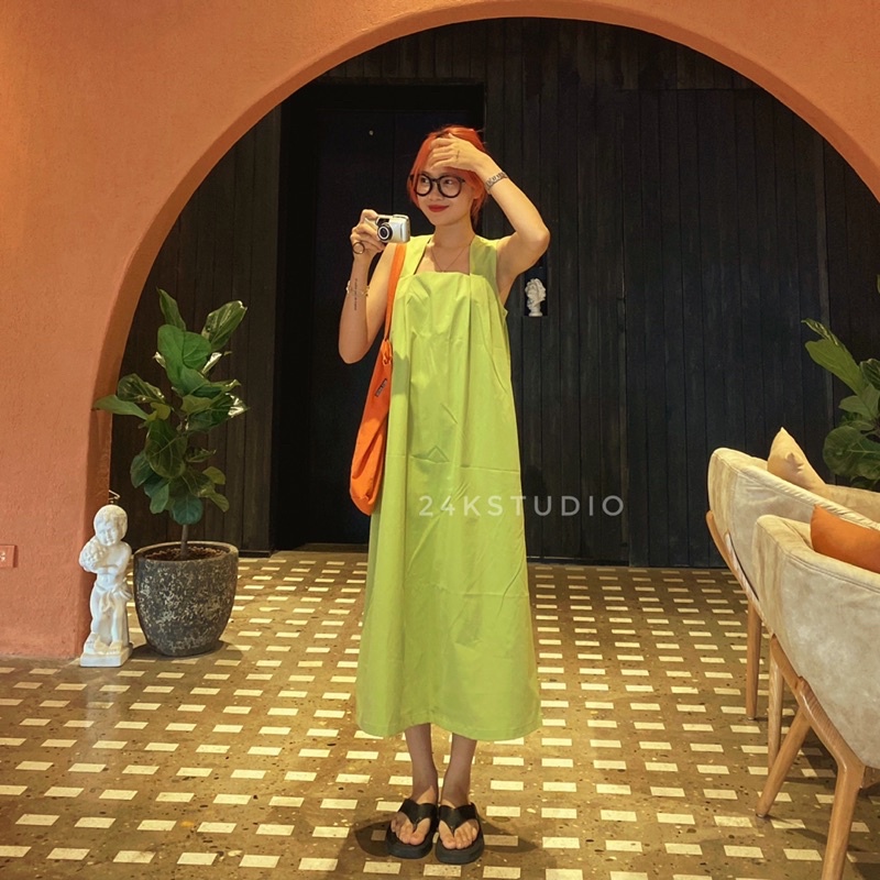 Jula dress - Váy/đầm 2 dây bản to chất vải thô hàn 24KSTUDIO