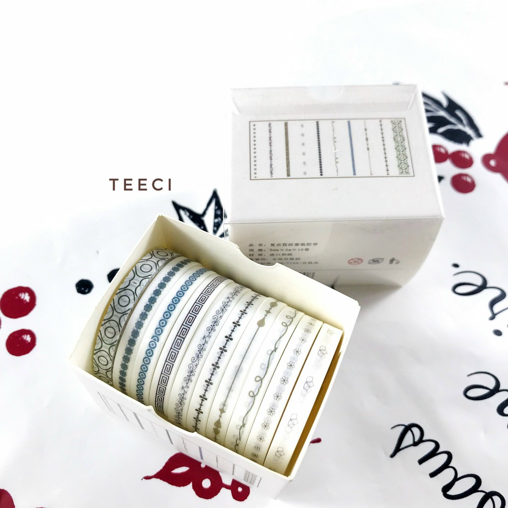 <Ảnh Thật Shop Chụp> Lẻ 1 Cuộn Washi Tape Mini 5mm DIY Trang Trí Bullet Journal, Nhật Ký, Sổ Lưu Niệm Teeci678