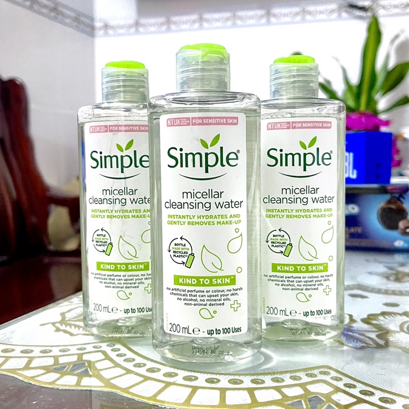 Nước tẩy trang Simple Micellar làm sạch trang điểm vượt trội - không chứa cồn gây khô rát 200ml [CHÍNH HÃNG ĐỘC QUYỀN]