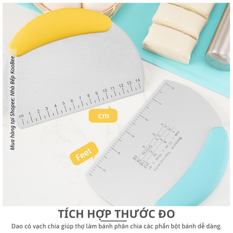 Dao cắt bột làm bánh có vạch chia KOOBEE  bằng Inox 403 không gỉ chống ăn mòn cao cấp - Dụng cụ làm bánh