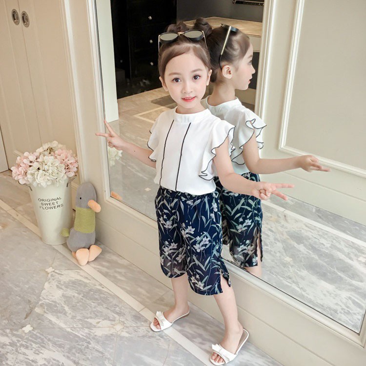 SET QUẦN CULOTTES HOA VÀ ÁO SƠ MI SANG CHẢNH