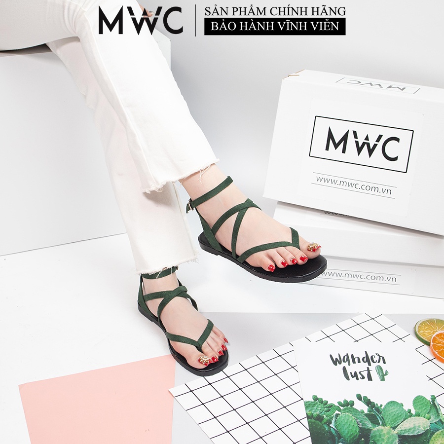 Giày MWC 2887 - Giày Sandal Chiến Binh Xỏ Ngón Quai Dây Ôm Chân Đế Bệt Thời Trang
