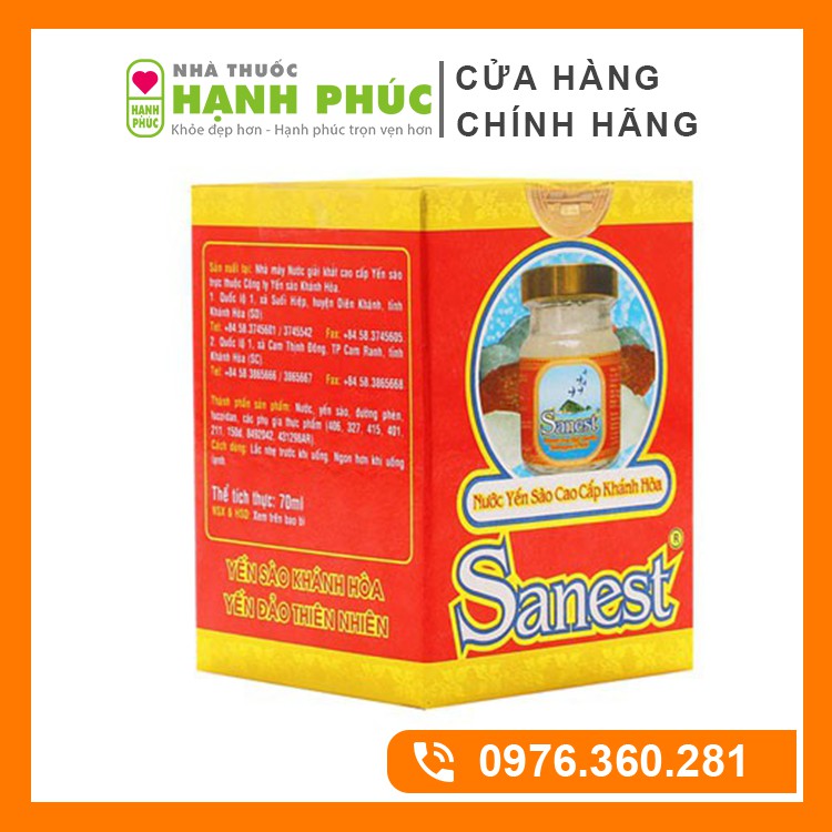 Nước Yến Sào Sanest Khánh Hòa Không Đường Và Có Đường Lọ 70ml
