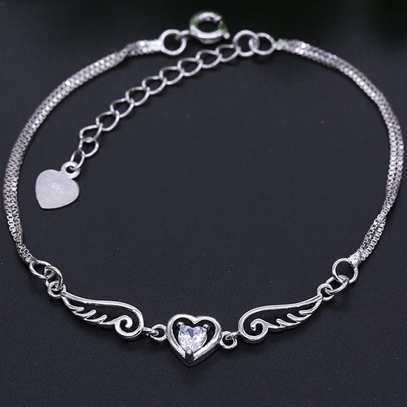 Lắc Tay Bạc Nữ Trái Tim Tình Yêu Và Đôi Cánh Thiên Thần XB-L13 - Bảo ngọc jewelry