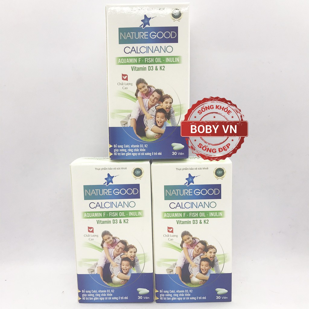 Canxi nano Nature bổ sung Calci, Vitamin D3 &amp; K2 giúp xương, răng chắc khỏe, giảm nguy cơ còi xương ở trẻ nhỏ - Hộp 30v