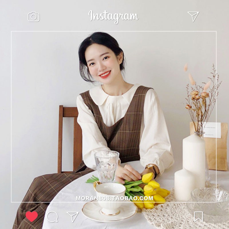 (HÀNG SẴN) Váy yếm kẻ xòe xếp ly MORAN phong cách Hàn Quốc Vintage