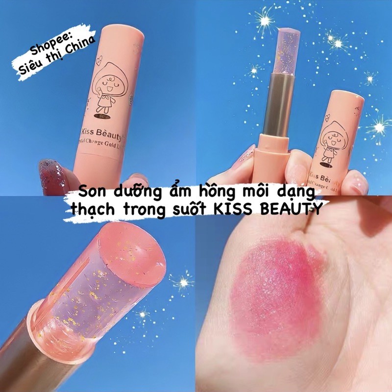 Son Dưỡng Hồng Môi Tự Nhiên Đào KISS BEAUTY PEACH Son Dưỡng Chống Nứt Nẻ Môi Son Lót Đầy Môi Rắc Vàng Nội Địa Trung