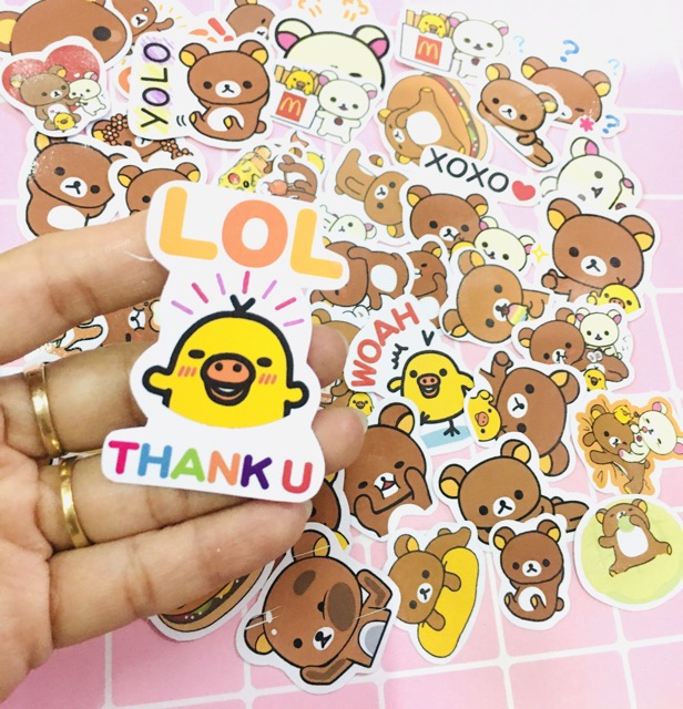 Set 30-50 sticker gấu rilakkuma ép lụa/ hình dán emoji rilakkuma