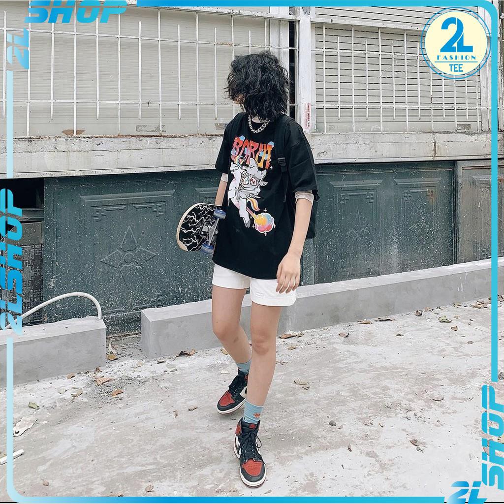 Áo Thun unisex  BOBUI NGỰA UNICORN - áo phông  nam nữ tay lỡ form rộng chất COTTON dày mát
