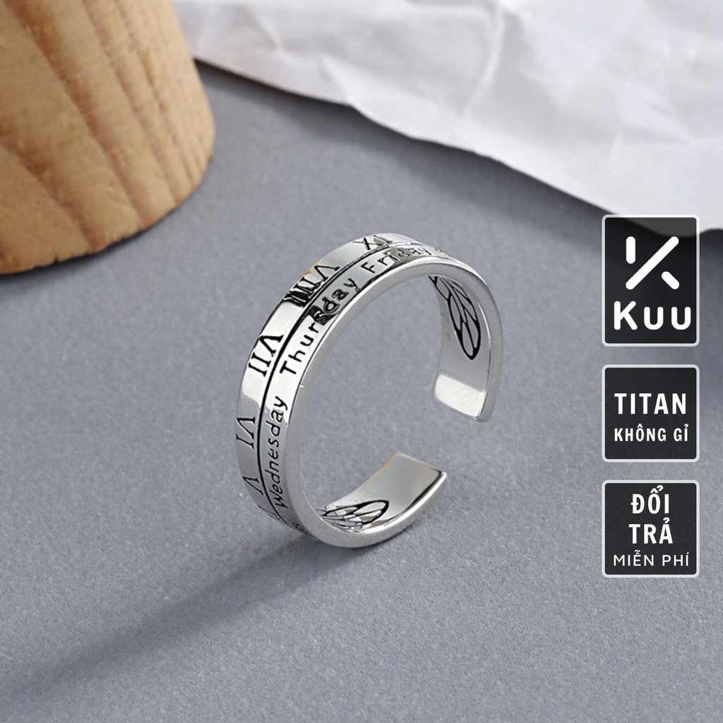 Nhẫn nam nữ tròn unisex Kuu Studio màu bạc thời trang đơn giản chất Titan đẹp không gỉ - Nhẫn Monday