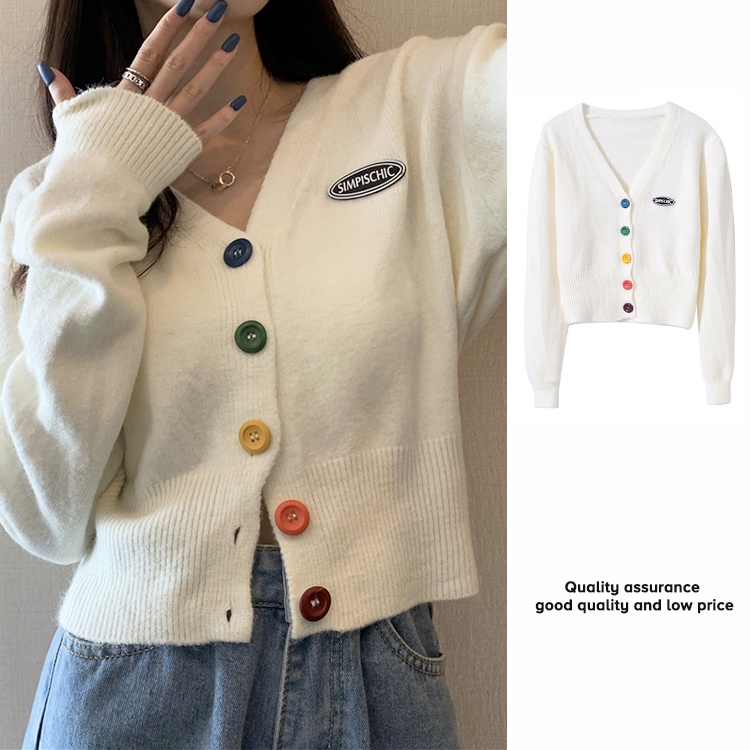 Porozi  Áo khoác cardigan dệt kim tay dài cổ chữ V phong cách Hàn Quốc thời trang cho nữ