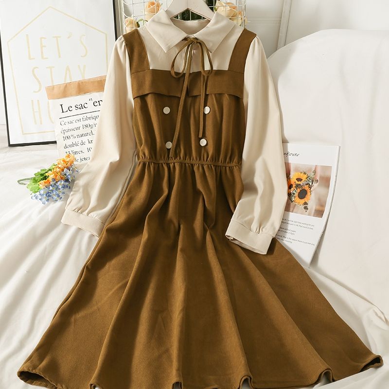 Đầm Váy Vintage Váy Dài Xòe Bo Chun Eo Thắt Nơ Cổ Tay Dài Hàng QC