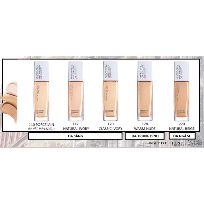 Kem nền che phủ hoàn hảo, bền màu, lâu trôi 24 giờ Maybelline Super Stay 24H Full Coverage Foundation 30ml