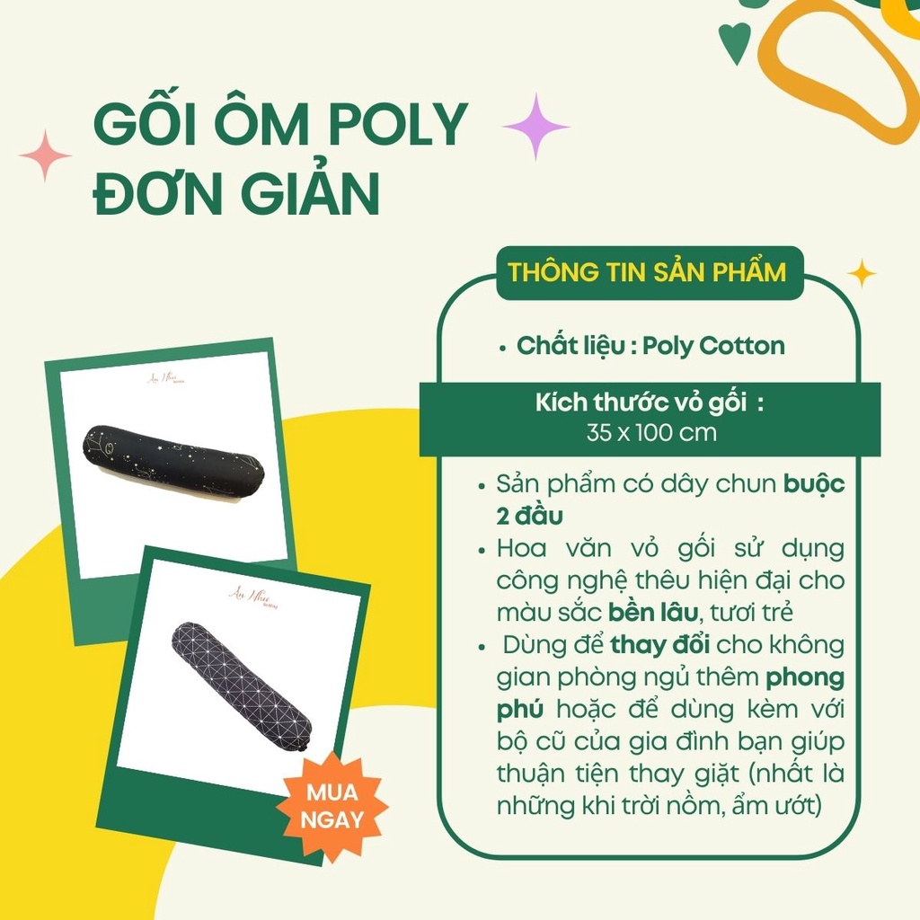 Vỏ gối ôm, bao gối ôm cottonpoly 35x100cm An Như Bedding