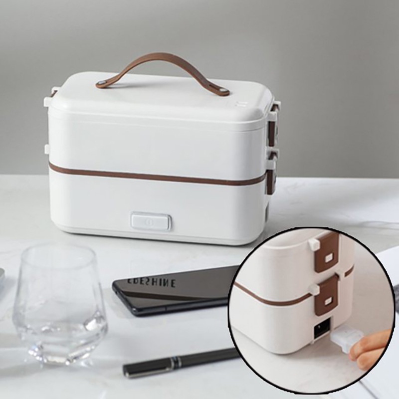 Hộp cơm cắm điện văn phòng, giữ nhiệt đồ ăn 2 tầng kèm 4 bát inox - hâm nóng thức ăn dễ dàng - K1265
