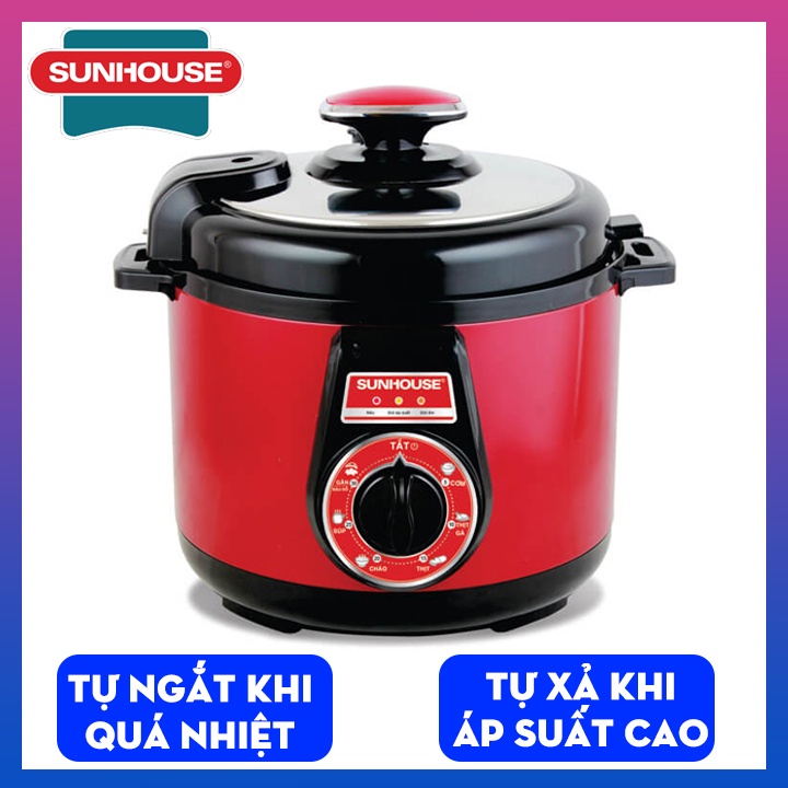 Nồi áp suất Sunhouse SHD1552 dung tích 5L tự động xả khi áp suất cao, tự ngắt khi quá nhiệt, an toàn khi sử dụng