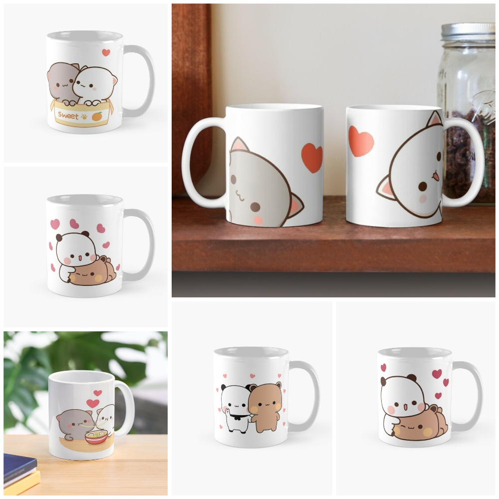 Cốc sứ hình Mèo gấu panda bear dễ thương mochi cat
