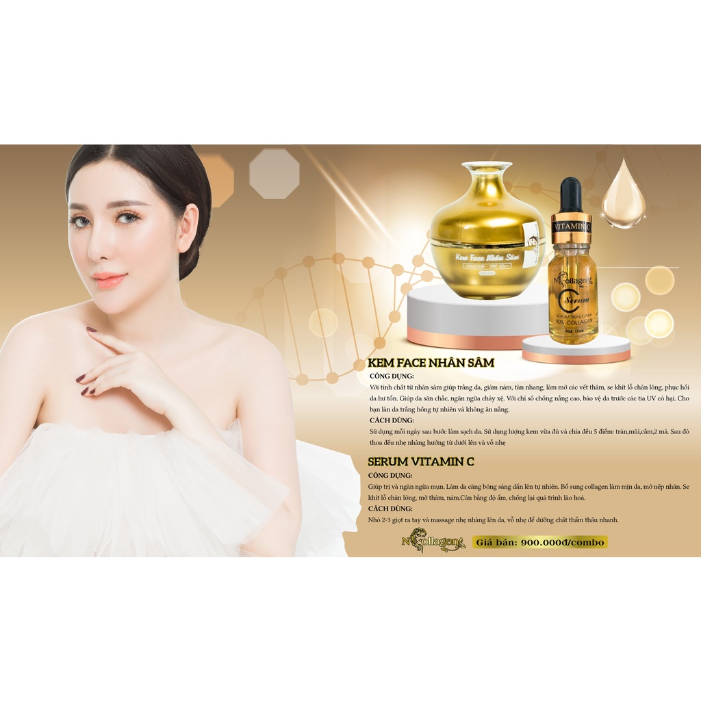 Bộ dưỡng da - Kem face nhân sâm serum c giúp mờ thâm nám tàn nhang Ncollagen 35ml
