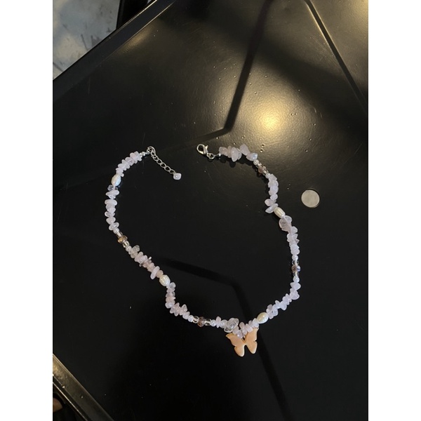 [309] Vòng cổ đá hồng mix ngọc thô