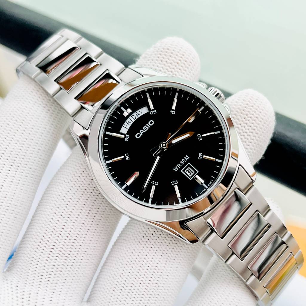 Đồng Hồ Nam Dây Thép Mặt Đen Casio MTP-1370D-1A Fullbox Bảo Hành 1 Năm Tại Đồng Hồ Doanh Nhân