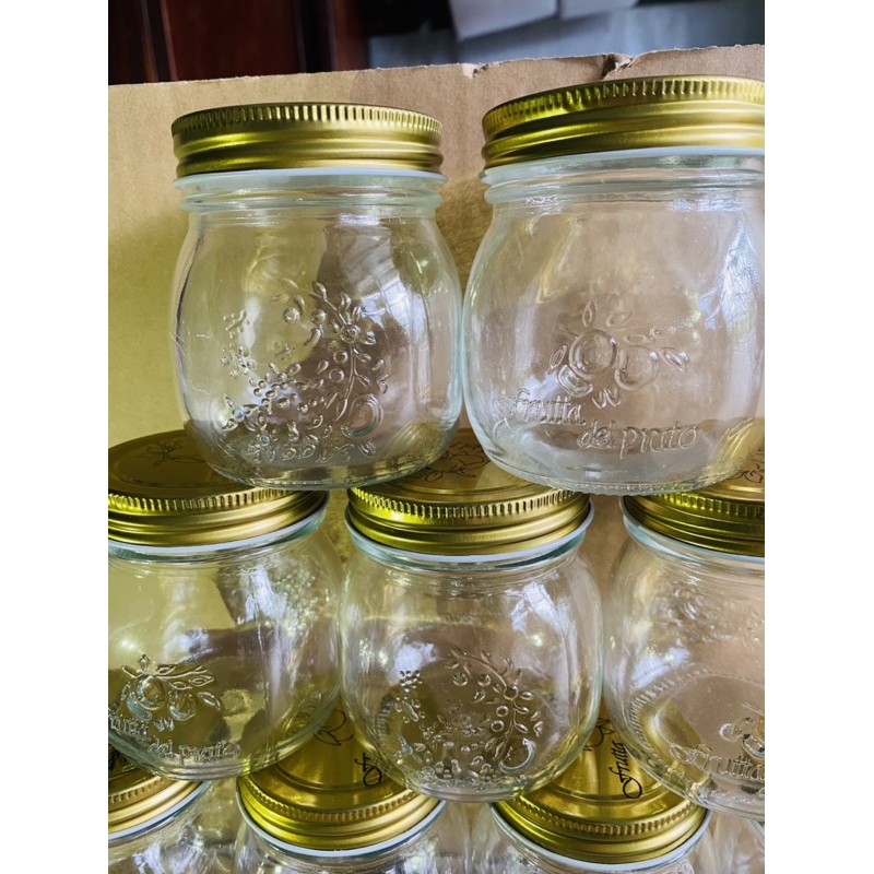 [RẺ VÔ ĐỊCH]🤩 HỦ THUỶ TINH IN HOA NỔI 2 MẶT/ NẮP NHÔM VÀNG IN HOA 300ml