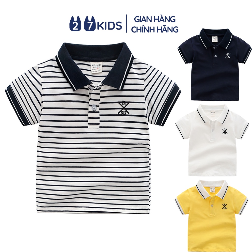 Áo Polo bé trai ngắn tay 27Kids WELLKIDS thun sơ mi cộc nam cho trẻ từ 2-8 tuổi BSPO5