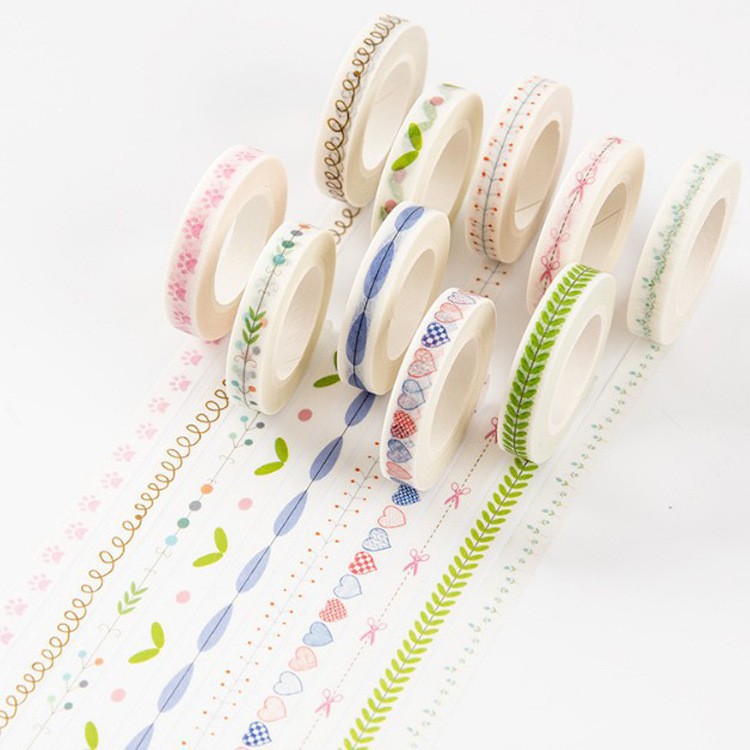 Washi tape họa tiết hoa lá bản nhỏ nhiều màu sắc băng keo giấy trang trí sổ